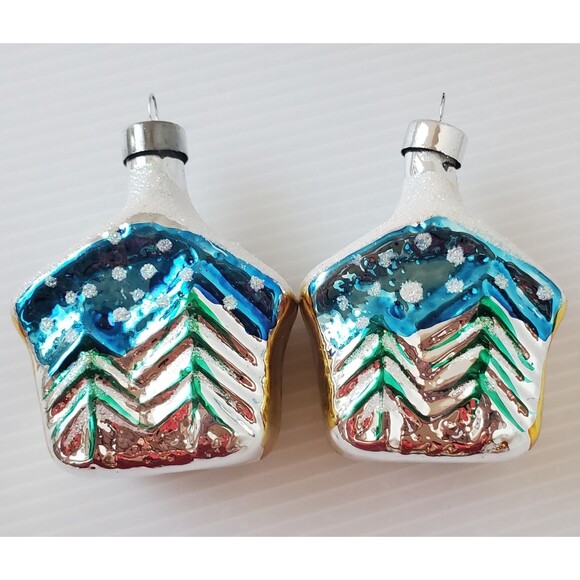 2 Vintage Glass Cabin Cottage House Christmas Ornaments Bradford Novelty Snowcap - Picture 2 of 7